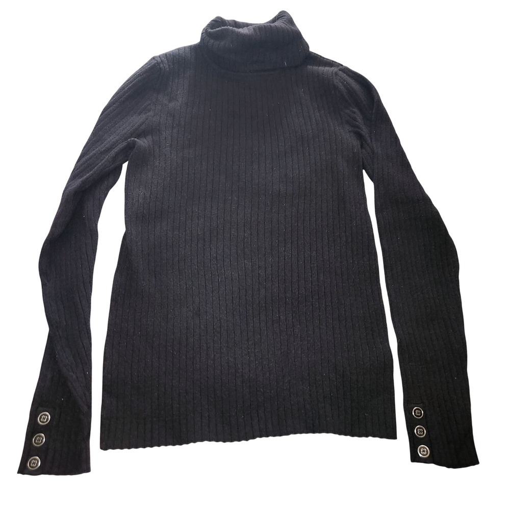 Croft & Barrow Black Ribbed Turtleneck Sweater with Button Cuffs Size Small